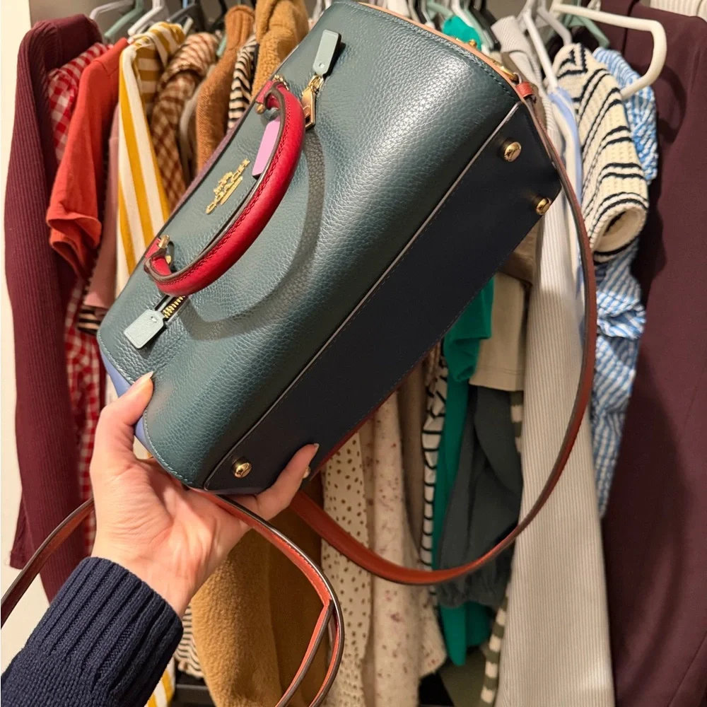 SOLD Coach Forest Green ColorBlock Rowan Bag - Picture 2 of 10